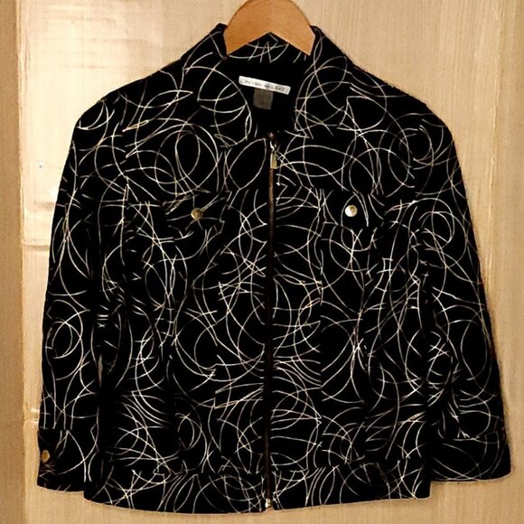 Peter Nygard 3/4 Sleeve Black Full Zip Jacket Metallic Embroidery 10 - Picture 1 of 8